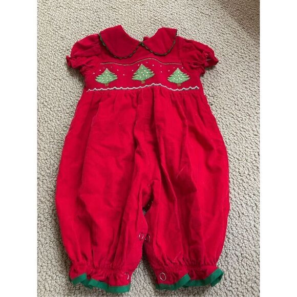 Mom & Me 3m smocked Christmas girls romper - Picture 1 of 4